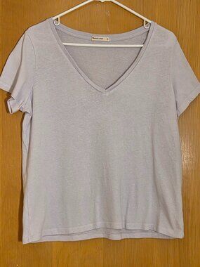 Marine Layer 100% Cotton Deep V-Neck S/S Tee Shirt Womens M Lavender Sustainable